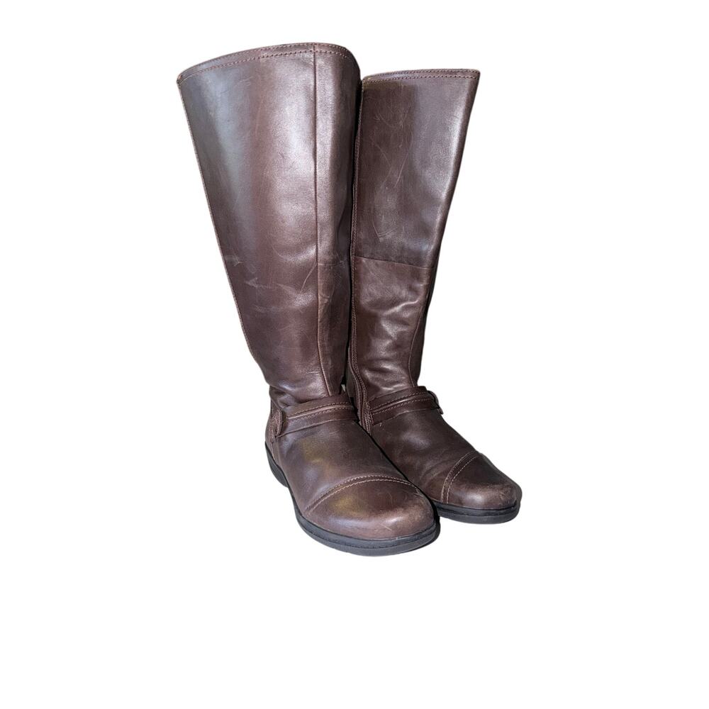 Clark’s wide calf tall size zip brown leather boots women’s 7 comfort autumn
